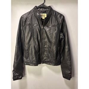 Maralyn & Me Womens Soft Black Faux Vegan Leather‎ Moto Biker Jacket L bikercore